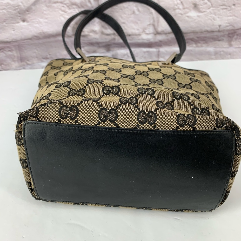 •Gucci• Small Monogram Vintage Tote Bag Black Tan - Picture 3 of 8